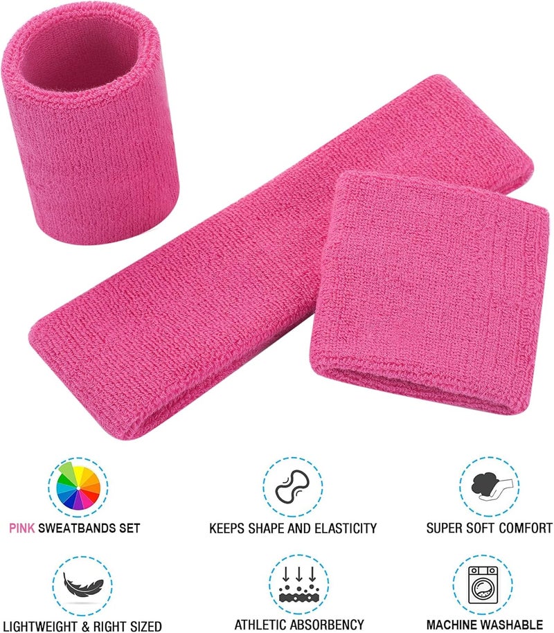 FACATH Sweatbands Headband and Wrist Set, Cotton Sweat Band for Athletic Men and Women, Sweatbands Sports Headbands for Working Out, Running, Basketball, Tennis, Yoga - Image 2